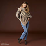 Abby Faux Fur Trim Stripe Poncho Tan