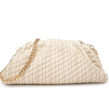 Veronica Woven Vegan Leather Clutch | Oatmilk with Gold Hardware & Chain Strap