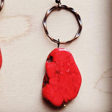 Red Turquoise Chunky Slab Copper Dangle Earrings