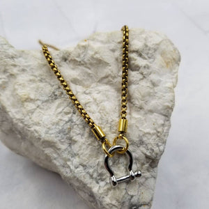 Horseshoe Horsebit Two Tone Pendant Box Chain Necklace