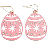 Pink Easter Egg Shaped Drop Earrings With Flower and Crystal Detail