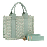 Ecostitch Woven tote bag with vegan leather handle Mint Green