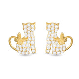 CZ Cat with Butterfly Tail Earrings Gold