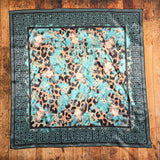 Western Longhorn Print Silky Wild Rag | 36x36 | Black & Turquoise