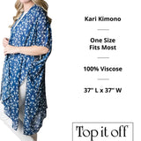 Kari Printed Lightweight Kimono Wrap Shawl Blue White Coastal Shells