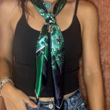 Green Navy Blue Paisley Printed Western Southwestern Wild Rag Scarf Accent