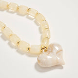 Colorful Beaded Heart Necklace | Multi-Color Barrel Bead Statement Necklace in Natural