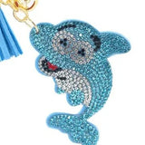 Bling Crystal Blue Dolphin Tassel Keychain