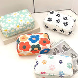 Lightweight Floral Corduroy Cosmetic Make Up Bag Pouch Black and White
