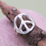 Silver Hammered Peace Sign Ring | Adjustable Boho Band | Handmade in India
