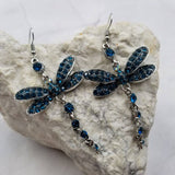 Blue Crystal Mystic Dragonfly Dangle Earrings