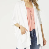 White Lightweight Knit Wrap Shawl Ruana with Pockets