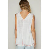 Sleeveless V Neck Front Pocket Solid Knit Tank Top Off White