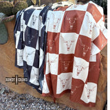 Rust Cream Checkered Skull Bandana Western Southwestern Wild Rag Scarf Accent