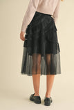 Frill Mesh Tulle Midi Skirt Black