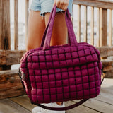 Plum Quilted Puffer Puffy Travel Duffle Weekender Bag