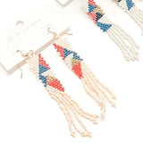 Fringe Color Block Beaded Boho Earrings Tan Blue Red