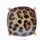 12mm Cushion Cut Post Stud Earrings Leopard Print