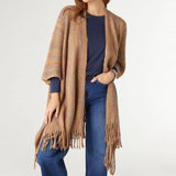 Hadley Fringe Shawl Wrap Ruana with Lurex Taupe