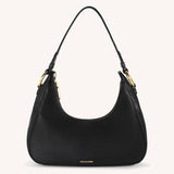 Ava Half-Moon Vegan Leather Shoulder Bag in Black