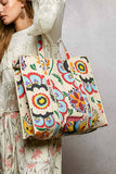 Quilted Boho Tote Bag – Cream Multi Print