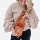 Waverly Woven Crossbody Sling Bag with Strap Extender Camel Brown