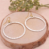 Hammered Silver Circle Earrings with Gold Wires