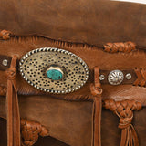 Rustic Western Fringe Crossbody Bag Braided Leather Conchos Turquoise Accent