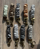 Silky Scrunchie Wristlet Keychain Bag Purse Charm Black and White Check Checkered