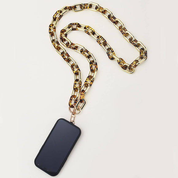 Acrylic Chain Link Crossbody Phone Strap Gold Tortoise
