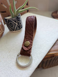 Hand-Cut Pebbled Leather Key Fob in Dark Camel