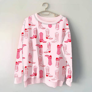 Light Pink Western Cowgirl Boots All Over Print Sweatshirt