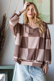 Winter Checkered Long Sleeve Sweatshirt Mocha Regular and Plus Size