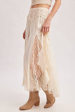 Boho Lace Maxi Skirt – Flowy Sheer Ecru