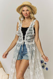 Floral Lace Longline Open-Front Vest White
