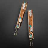 Tooled Leather Western Feather Wrist Strap Keychain | Hand-Tooled & Hand-Painted