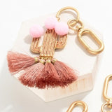 Dusty Rose Tassel Pom Pom Cactus Keychain Bag Purse Charm