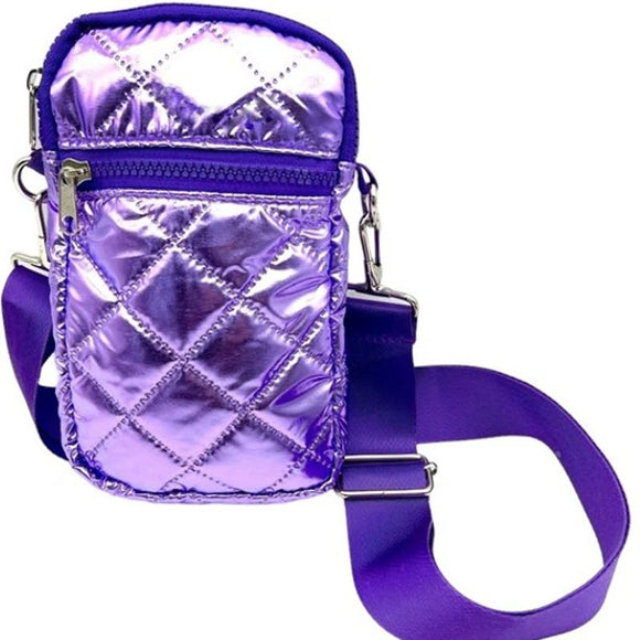Metallic Purple Quilted Puffer Messenger Cross Body Bag