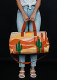 Tan Rust Green Yellow Western Desert Scene Duffle Weekender Travel Bag