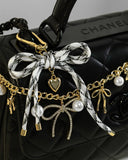 Rope Bow Bag Charm with Puff Heart | Black