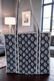 Nantucket Blooms Navy Quilted Tote Bag