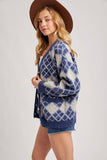 Argyle Button Down Pocket Cardigan Navy