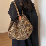 Leopard Print Shoulder Slouchy Tote Bag Brown
