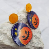 Glitter Acrylic Halloween Pumpkin Orange Purple Earrings