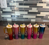 Chrome Ombre Plastic Tumbler Keychain with Removable Lid Blue Pink