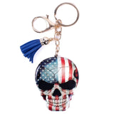 American Flag Skull Tassel Keychain Key Ring Bag Charm