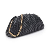 Veronica Woven Vegan Leather Clutch | Black with Gold Hardware & Chain Strap