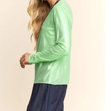 Metallic Mesh Long Sleeve Layering Top - Mint Shimmer