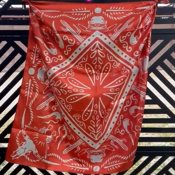 Highway Orange White Western Southwestern Wild Rag Scarf Accent