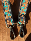 Tooled Leather Wristlet Keychain - Turquoise & Brown